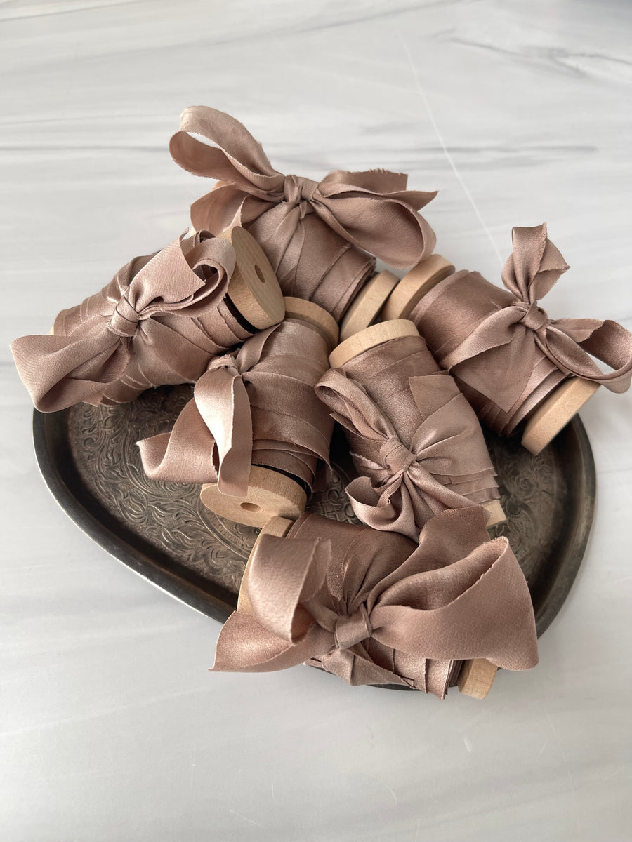 Marbled Mocha - 1” Bias Cut Silk Ribbon - 5 yards