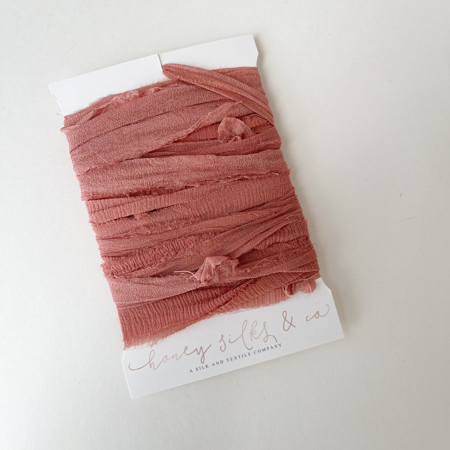Deep Red Hand Dyed Silk Ribbon - KrasnovaSilk